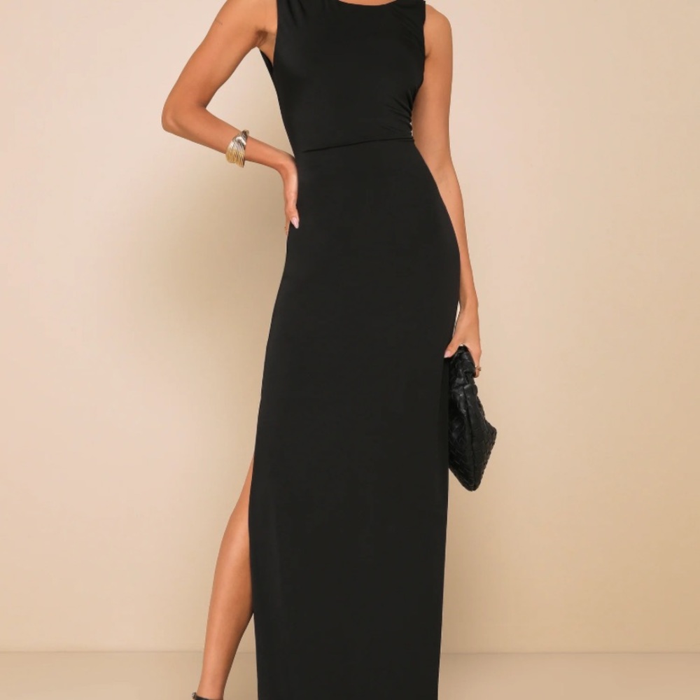 Significant Allure Black Slinky Knit Ruched Maxi Dress